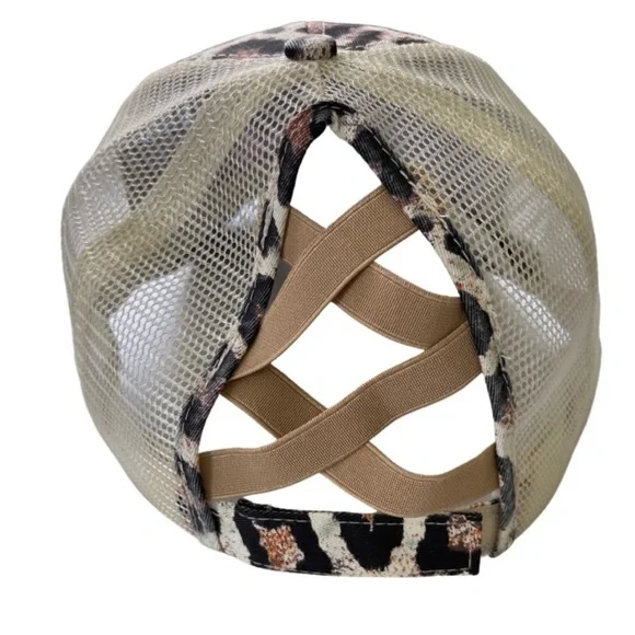 Leopard Distressed Ponytail Baseball Hat - Picture 3 of 5